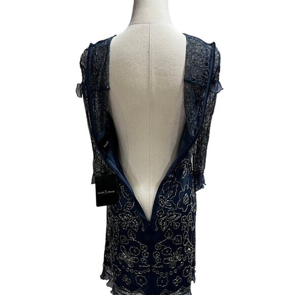 Needle & Thread Linear Butterfly Beaded Sheer Mesh Shift Dress Sz 4 India Made - Picture 4 of 16